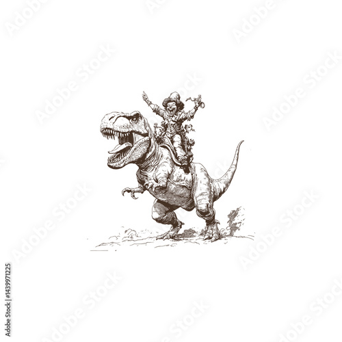 whimsical jester riding a mighty T-Rex design vector template illustration