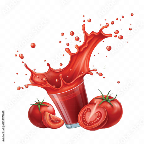 realistic 3d red tomato juice or ketchup sauce splashes isolated on transparent background