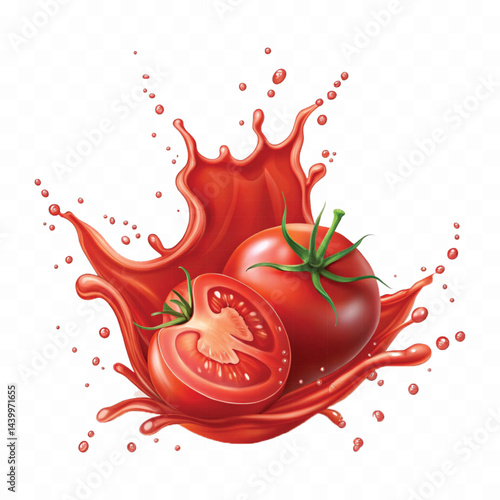 realistic 3d red tomato juice or ketchup sauce splashes isolated on transparent background
