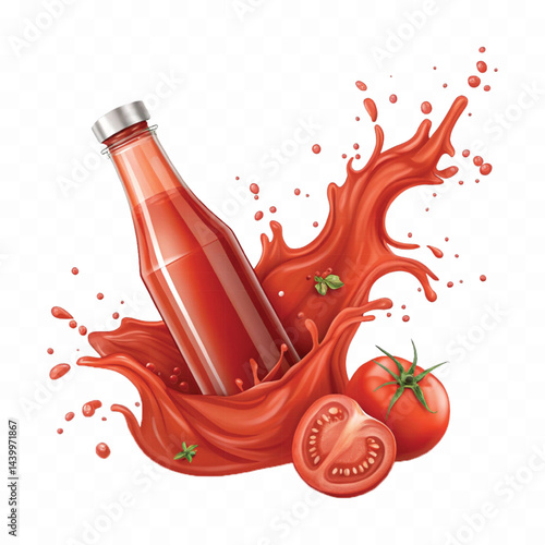 realistic 3d red tomato juice or ketchup sauce splashes isolated on transparent background