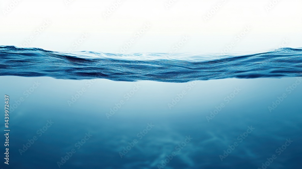 Fototapeta premium Underwater scene ocean surface, waves, clear water, sunlight, background blur