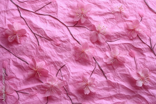 Wallpaper Mural Pink paper texture with delicate blossoms. Torontodigital.ca