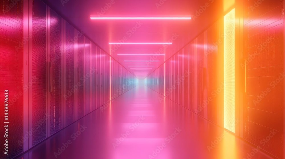 Radiant passage with neon hues, digital hallway with vibrant gradient effects Radiant passage with neon hues, digital hallway with vibrant gradient effects