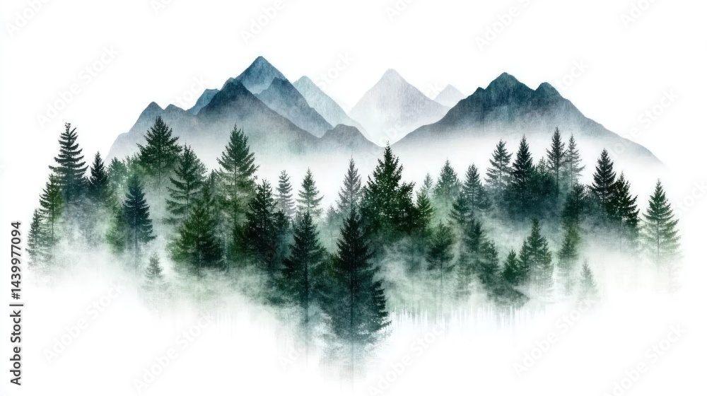 Fototapeta premium Misty Mountain Forest Landscape Art Print