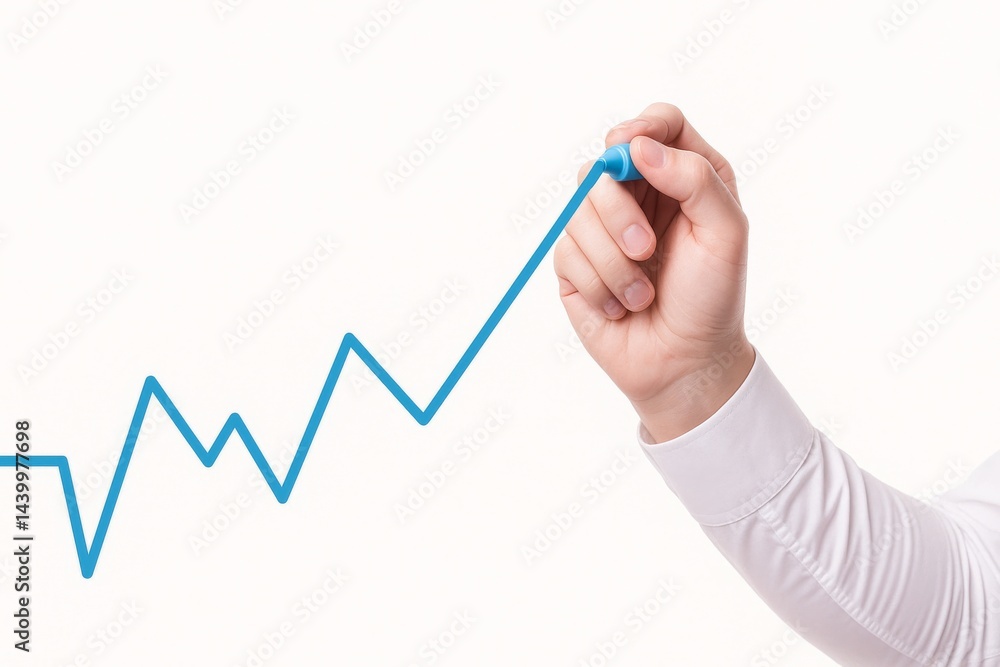 Visualizing Growth: A hand traces a rising trend line, symbolizing progress, in a concise and evocative image that conveys concepts like strategy, development, and the constant pursuit of advancement.