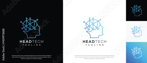 human head smart brain technology logo design template. human head, mind and technology logo icon