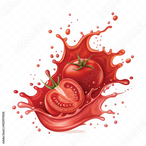realistic 3d red tomato juice or ketchup sauce splashes isolated on transparent background