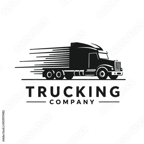 Dynamic trucking company logo featuring a speeding semi-truck silhouette for logistics and transport business.
