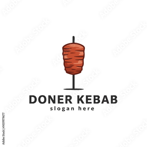 Doner Kebab logo vector illustration featuring rotating meat spit for fast food restaurant branding.
