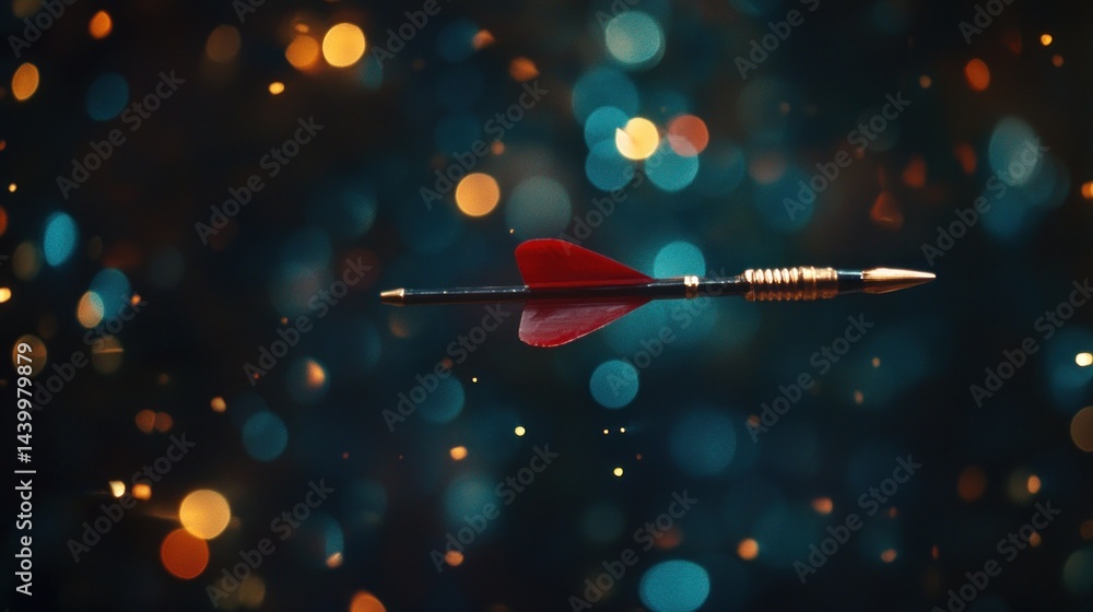 Red arrow hitting target, bokeh background, success Red arrow hitting target, bokeh background, success