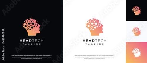 human head smart brain technology logo design template. human head, mind and technology logo icon