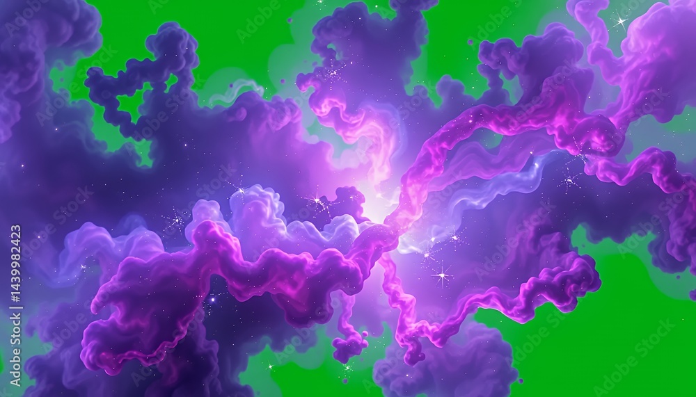 Purple and White Nebula Swirl Isolated on Green Screen Perfect for VFX Musical Fantasy Production Element Studio Background for Compositing and Keying Effects Chroma Keying Footage
