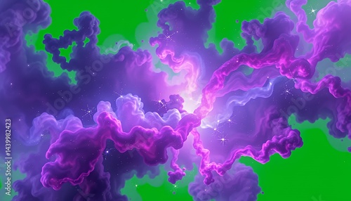 Obraz na płótnie Purple and White Nebula Swirl Isolated on Green Screen Perfect for VFX Musical Fantasy Production Element Studio Background for Compositing and Keying Effects Chroma Keying Footage w salonie