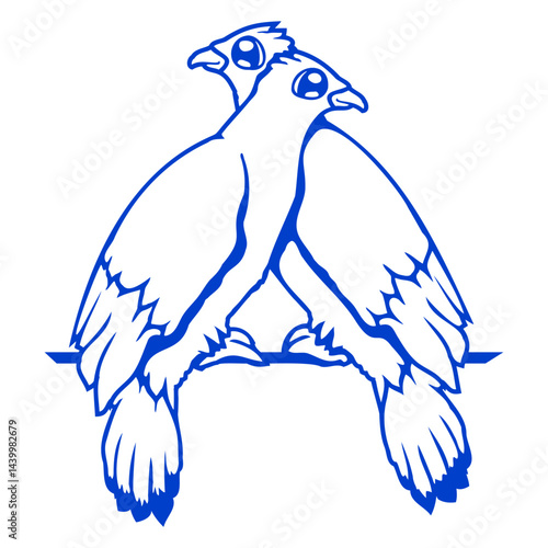 2 pigeons birds two friends sitting cable couple Isolated Vector Graphic Design Illustration
