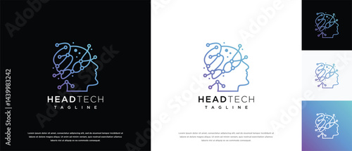 human head smart brain technology logo design template. human head, mind and technology logo icon