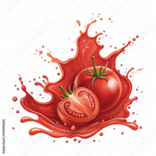 realistic 3d red tomato juice or ketchup sauce splashes isolated on transparent background