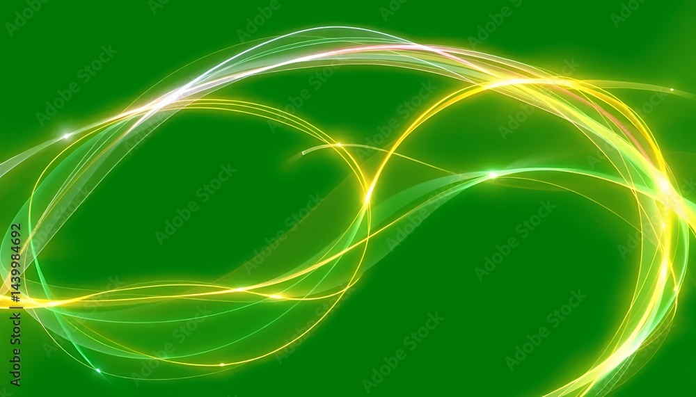Vibrant Swirling Light Streaks Isolated on Green Screen Background a Musical Fantasy Element for VFX Production With Abstract Graphic Motion Design and Colorful Glowing Curves