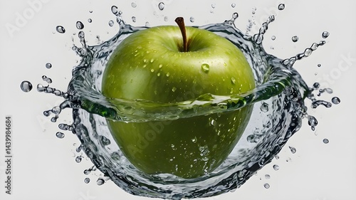 green apple with water splash