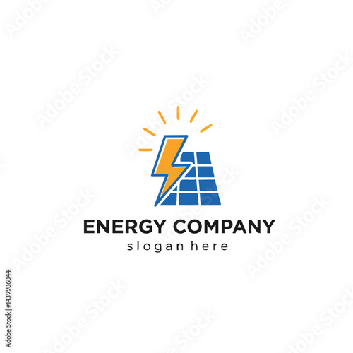 Energy Company Logo with Lightning Bolt Over Blue Solar Panel

