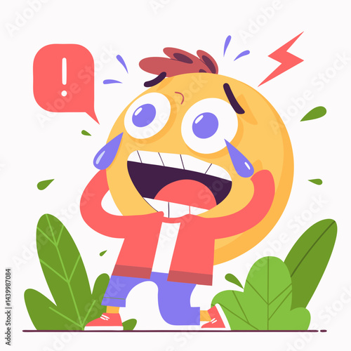 A humorous cartoon of a terrified emoticon, featuring wide eyes and a gaping mouth, perfect for expressing fear or surprise in digital communications