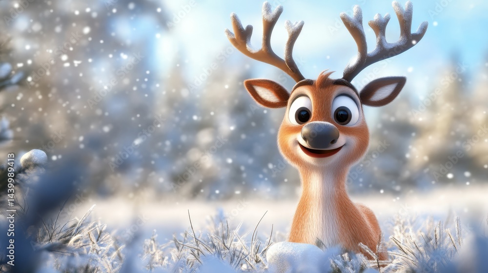 Captivating closeup, reindeer's majestic antlers and prominent nose in snowy winter landscape Captivating closeup, reindeer's majestic antlers and prominent nose in snowy winter landscape