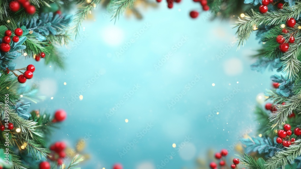 Christmas background with festive fir branches and vibrant red berries Christmas background with festive fir branches and vibrant red berries