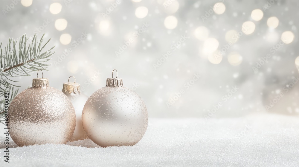 Three glimmering christmas balls resting on a bed of sparkling snow, festive holiday scene Three glimmering christmas balls resting on a bed of sparkling snow, festive holiday scene