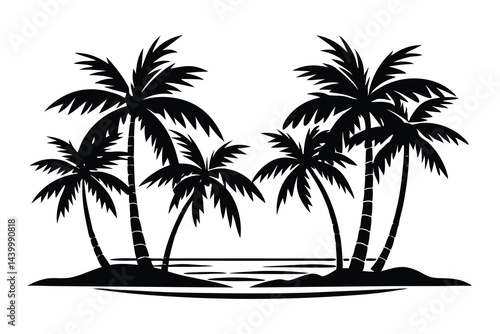 Silhouetted Palm Trees on a Tropical Island