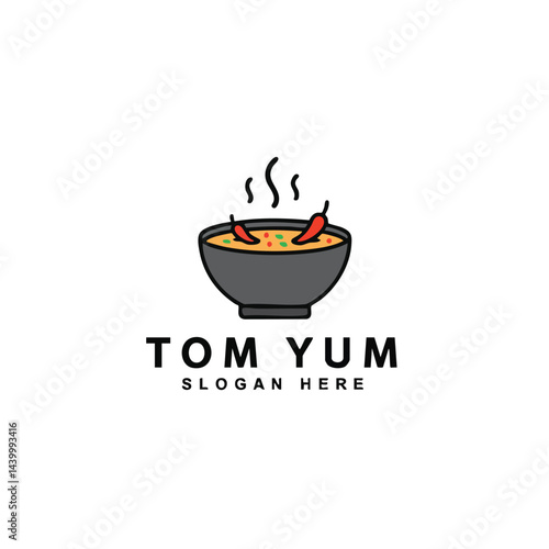 Tom Yum Soup Logo: Simple illustration of a steaming bowl of spicy Thai soup.
