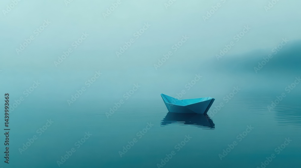 blue paper boat floating on ocean or sea blue paper boat floating on ocean or sea