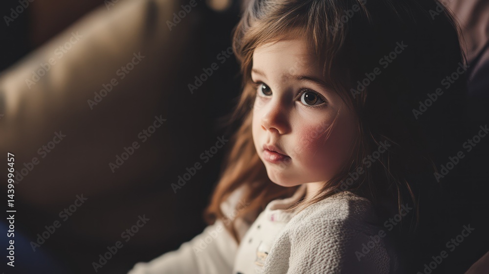 Fototapeta premium A lovely close-up portrait of a young girl looking thoughtfully aside.