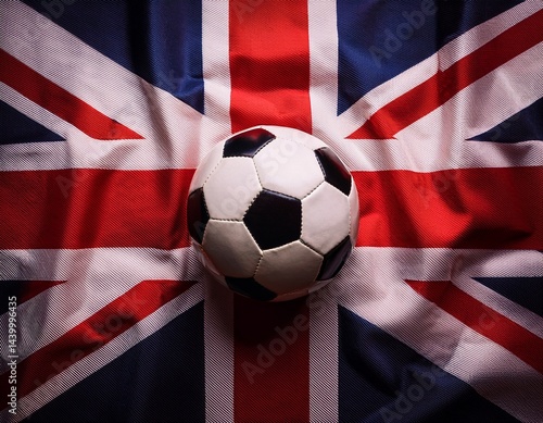 soccer ball placing on uk flag