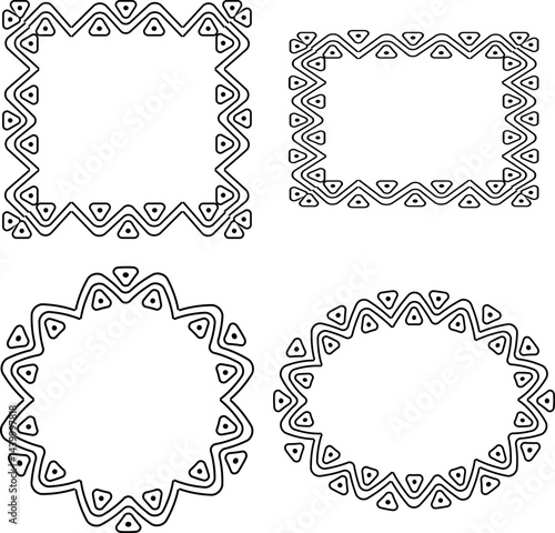 A set of decorative frames in ethnic style. A set of ethnic style frames, black and white outline. Black and white silhouette, vector and illustration
