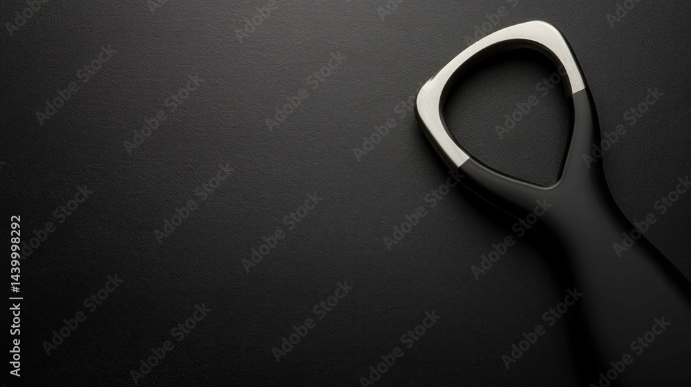 A sleek black and silver tongue scraper on a minimalist dark background. A sleek black and silver tongue scraper on a minimalist dark background.