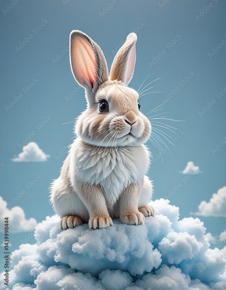 Obraz premium Cute Bunny Floating on Cloud