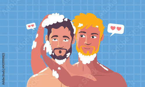 Couple enjoying bath time together with foam bubbles