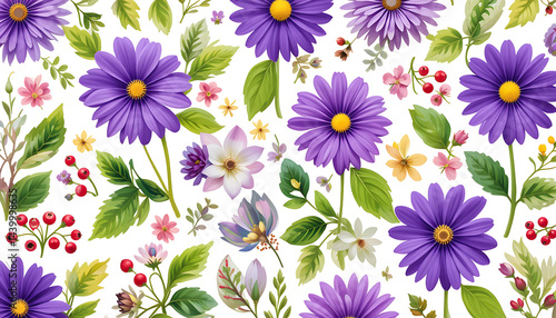 Soft pastel floral illustration featuring blooming flowers on a white background. Perfect for spring designs, wedding invites, or nature-inspired projects.