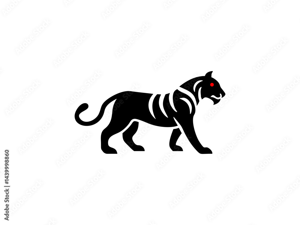 Fototapeta premium Powerful Tiger Silhouette Design for Logo or Graphic Use, A bold, stylized silhouette of a tiger, perfect for a logo or graphic design project.