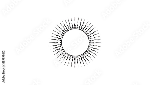 Black outline sketch of a sun with rays on a white background.