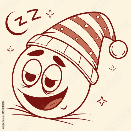 A cute digital illustration of a good night emoticon wearing a cozy nightcap, perfect for bedtime-themed designs and messaging.