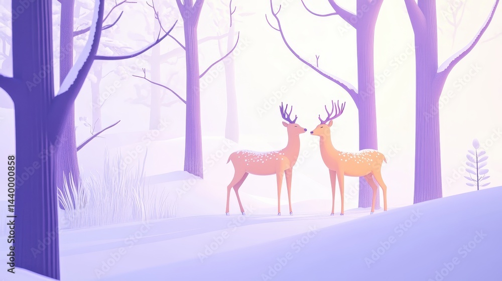 Two deer in a snowy forest