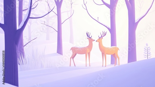 Obraz na płótnie Two deer in a snowy forest w salonie