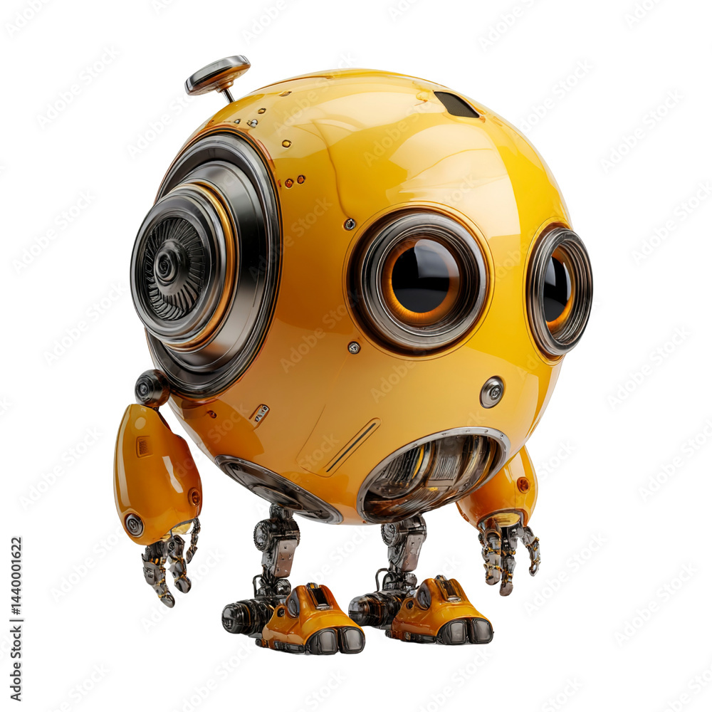Adorable Yellow Robot, Futuristic Mechanical Toy, 3D Render Adorable Yellow Robot, Futuristic Mechanical Toy, 3D Render