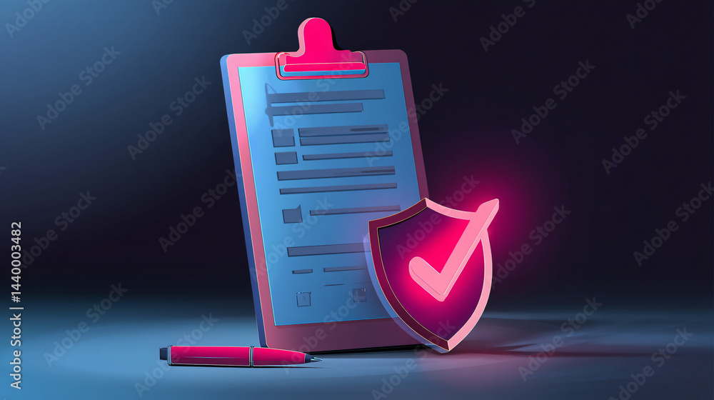 Compliance Document with Shield and Checkmark Vector Illustration