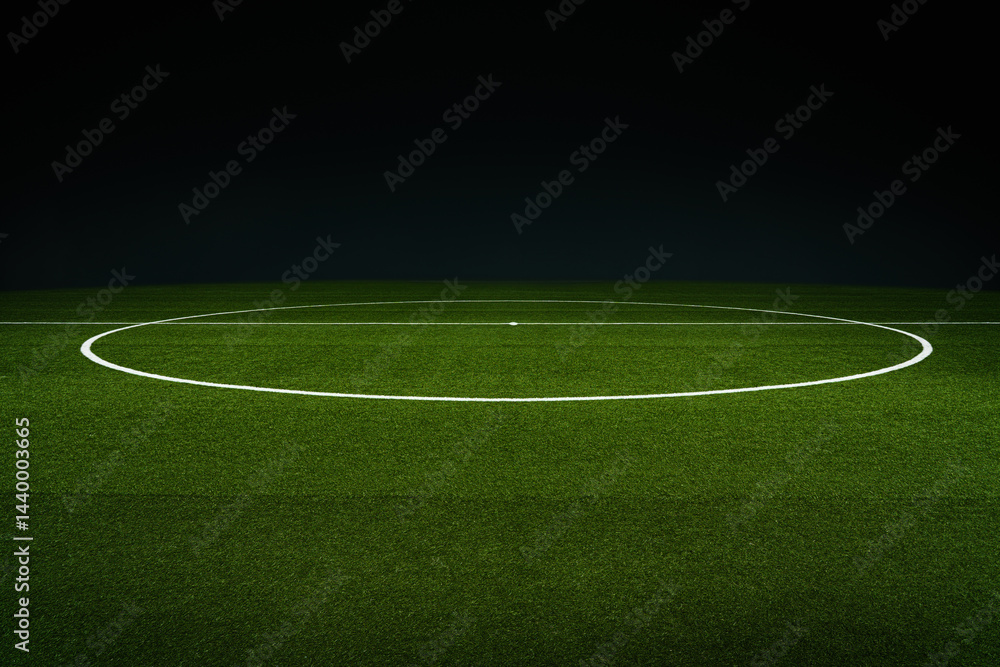 Fototapeta premium textured soccer game field with neon fog - center, midfield