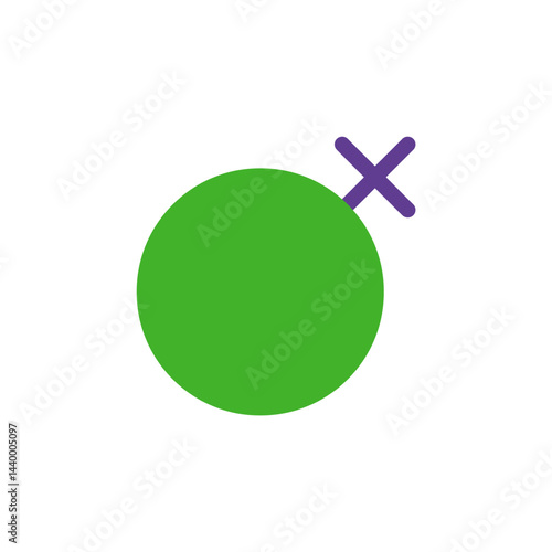 Green circle with a purple cross, representing an unclear symbol or mark