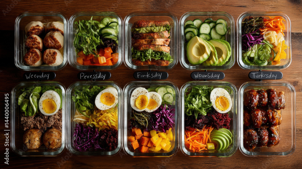 Colorful Food Prep Boxes with Eggs and Veggies Colorful Food Prep Boxes with Eggs and Veggies