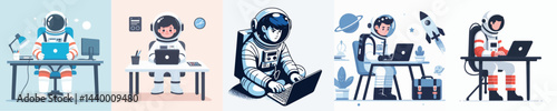astronaut character vector playing laptop