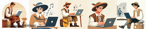 rice farmer vector playing laptop