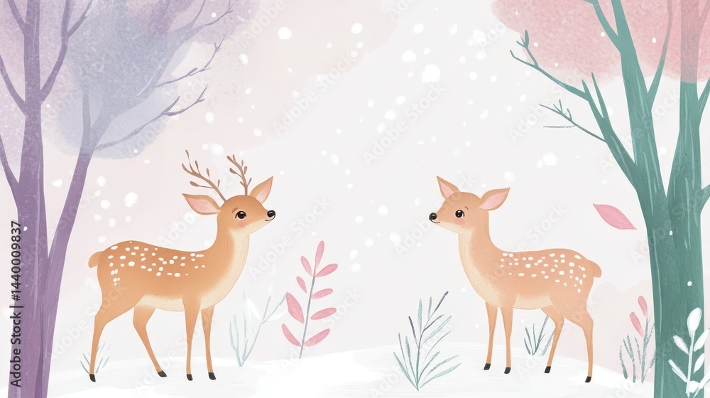 Obraz premium Two deer in a snowy forest